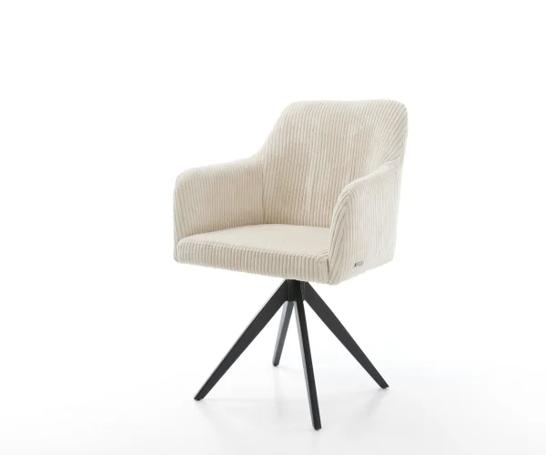 Esszimmerstuhl Greg-Flex Cord Beige Kreuzgestell kantig Schwarz Taschenfederkern