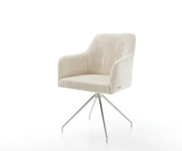 Esszimmerstuhl Greg-Flex Cord Beige Kreuzgestell konisch Edelstahl Taschenfederkern