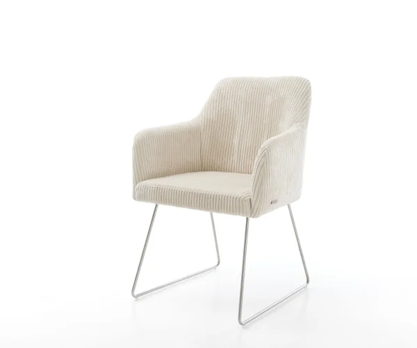 Esszimmerstuhl Greg-Flex Cord Beige Kufengestell Edelstahl Taschenfederkern