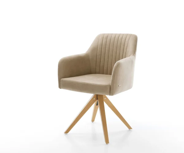 Esszimmerstuhl Greg-Flex Mikrofaser Beige Vintage Holzgestell kantig Natur Taschenfederkern