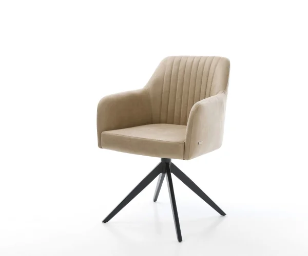 Esszimmerstuhl Greg-Flex Mikrofaser Beige Vintage Kreuzgestell breit Schwarz Taschenfederkern