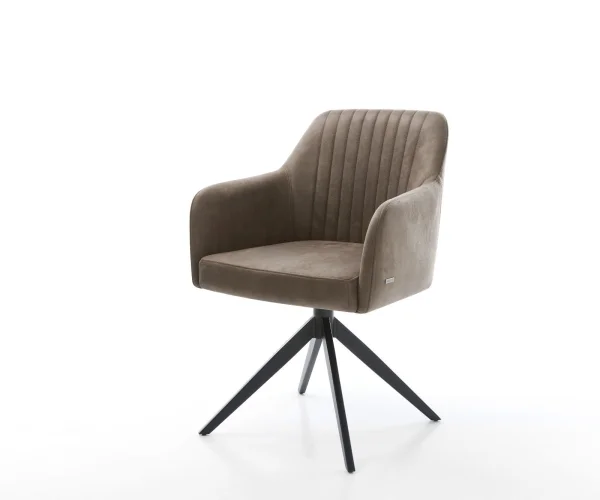 Esszimmerstuhl Greg-Flex Mikrofaser Taupe Vintage Kreuzgestell breit Schwarz Taschenfederkern