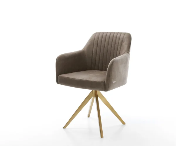 Esszimmerstuhl Greg-Flex Mikrofaser Taupe Vintage Kreuzgestell kantig Gold Taschenfederkern