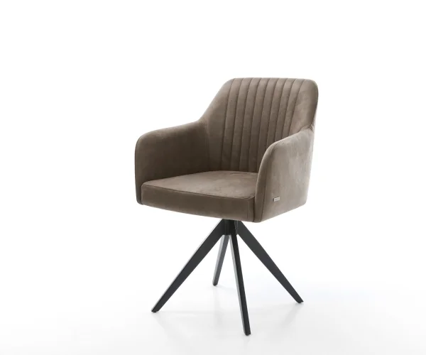 Esszimmerstuhl Greg-Flex Mikrofaser Taupe Vintage Kreuzgestell kantig Schwarz Taschenfederkern
