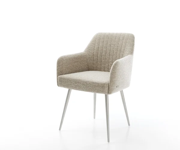 Esszimmerstuhl Greg-Flex Webstoff Soft Beige 4-Fuß konisch Edelstahl Taschenfederkern