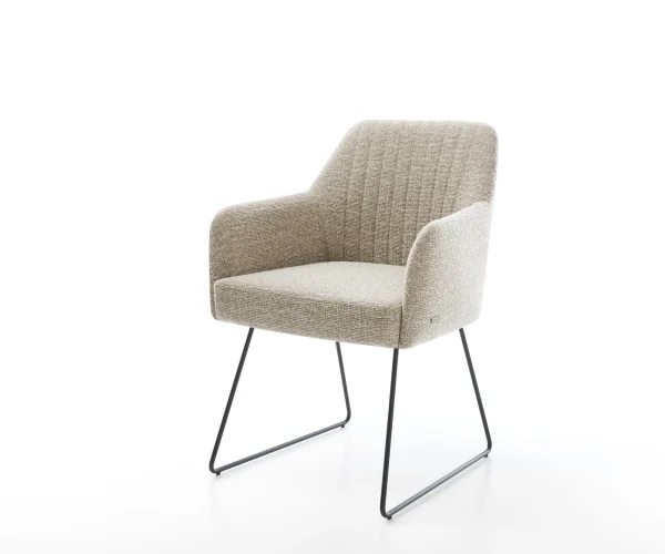 Esszimmerstuhl Greg-Flex Webstoff Soft Beige Kufengestell Schwarz Taschenfederkern