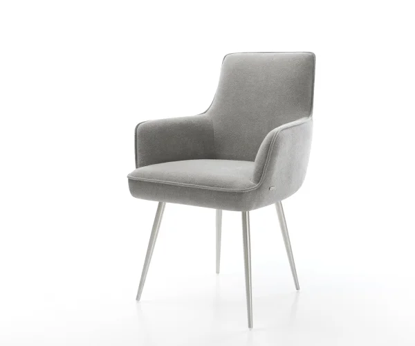 Esszimmerstuhl Heira-Flex mit Armlehnen Strukturstoff Soft Grau 4-Fuß konisch Edelstahl Taschenfederkern