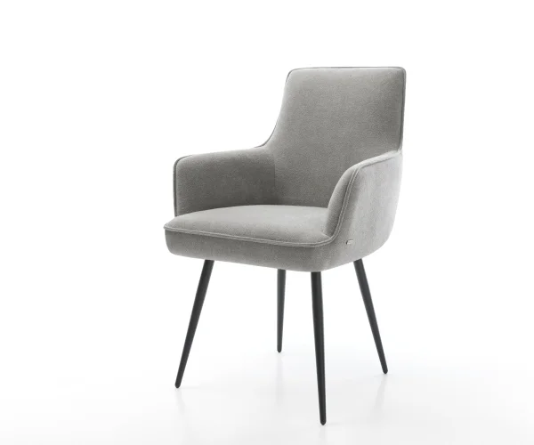 Esszimmerstuhl Heira-Flex mit Armlehnen Strukturstoff Soft Grau 4-Fuß konisch Schwarz Taschenfederkern