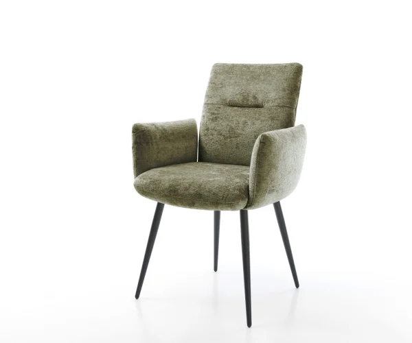 Esszimmerstuhl Jova-Flex mit Armlehnen Chenille Olive 4-Fuß konisch Schwarz