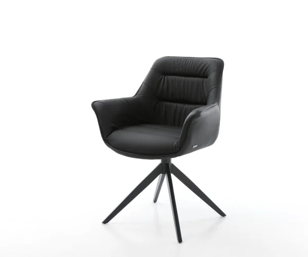 Esszimmerstuhl Kaira-Flex Echt-Leder Schwarz Kreuzgestell breit Schwarz