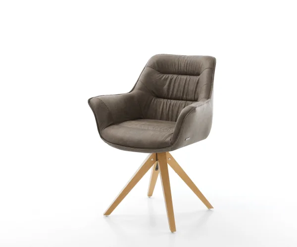 Esszimmerstuhl Kaira-Flex Mikrofaser Taupe Vintage Holzgestell kantig Natur