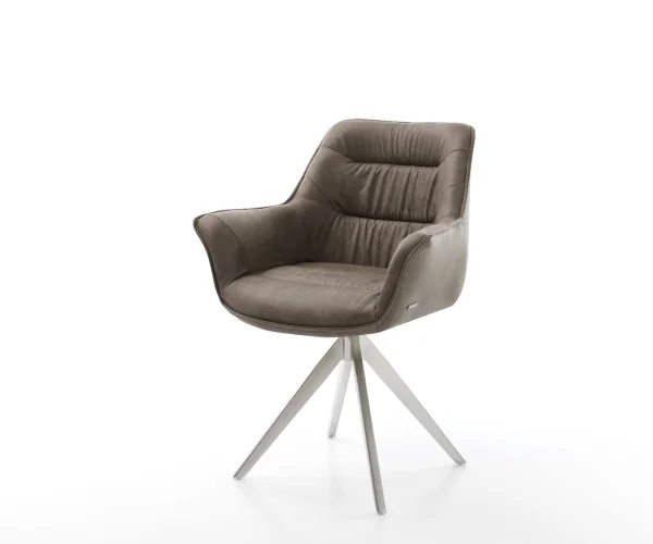 Esszimmerstuhl Kaira-Flex Mikrofaser Taupe Vintage Kreuzgestell kantig Edelstahl