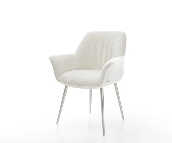 Esszimmerstuhl Keila-Flex mit Armlehnen Bouclé Soft Beige 4-Fuß konisch Edelstahl