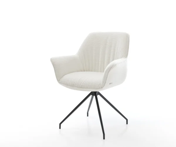 Esszimmerstuhl Keila-Flex mit Armlehnen Bouclé Soft Beige Kreuzgestell konisch Schwarz