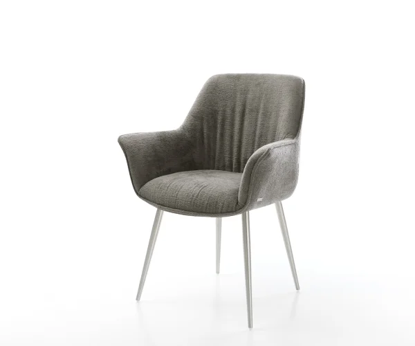 Esszimmerstuhl Keila-Flex mit Armlehnen Bouclé Soft Schlamm 4-Fuß konisch Edelstahl