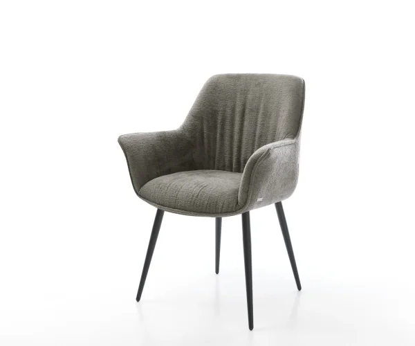 Esszimmerstuhl Keila-Flex mit Armlehnen Bouclé Soft Schlamm 4-Fuß konisch Schwarz