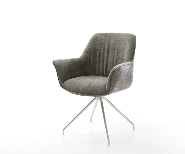 Esszimmerstuhl Keila-Flex mit Armlehnen Bouclé Soft Schlamm Kreuzgestell konisch Edelstahl