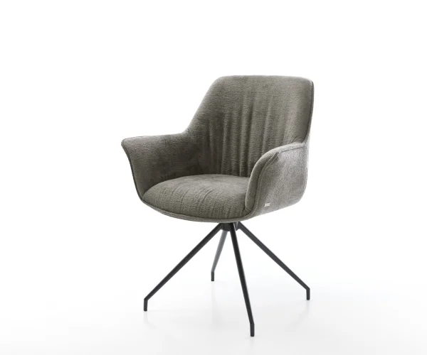 Esszimmerstuhl Keila-Flex mit Armlehnen Bouclé Soft Schlamm Kreuzgestell konisch Schwarz