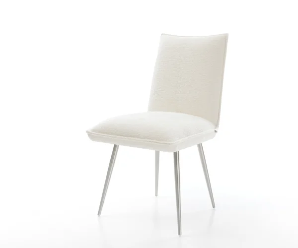 Esszimmerstuhl Lelio-Flex Bouclé Soft Beige 4-Fuß konisch Edelstahl Taschenfederkern
