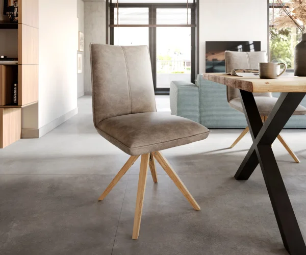 Esszimmerstuhl Lelio-Flex Mikrofaser Taupe Vintage Holzgestell kantig Natur Taschenfederkern