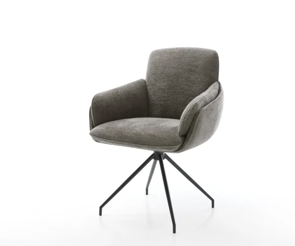 Esszimmerstuhl Luan-Flex mit Armlehnen Bouclé Soft Schlamm Kreuzgestell konisch Schwarz