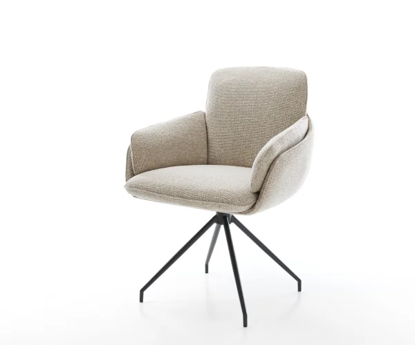 Esszimmerstuhl Luan-Flex mit Armlehnen Webstoff Soft Beige Kreuzgestell konisch Schwarz