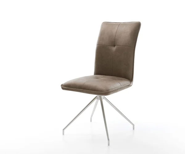 Esszimmerstuhl Maddy-Flex Mikrofaser Taupe Vintage Kreuzgestell konisch Edelstahl