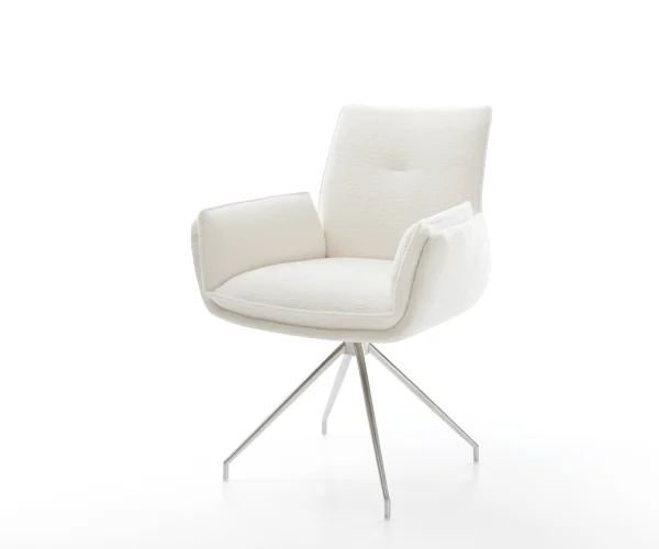 Esszimmerstuhl Nela-Flex Bouclé Soft Beige Kreuzgestell konisch Edelstahl