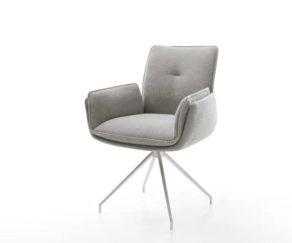 Esszimmerstuhl Nela-Flex Strukturstoff Soft Grau Kreuzgestell konisch Edelstahl