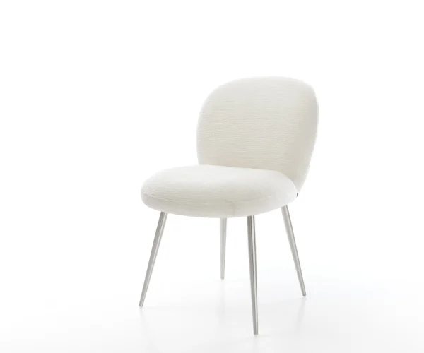Esszimmerstuhl Nube-Flex Bouclé Soft Beige 4-Fuß konisch Edelstahl Taschenfederkern