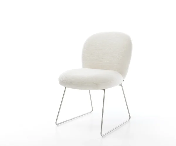 Esszimmerstuhl Nube-Flex Bouclé Soft Beige Kufengestell Edelstahl Taschenfederkern