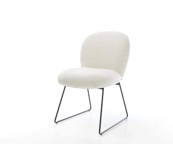 Esszimmerstuhl Nube-Flex Bouclé Soft Beige Kufengestell Schwarz Taschenfederkern