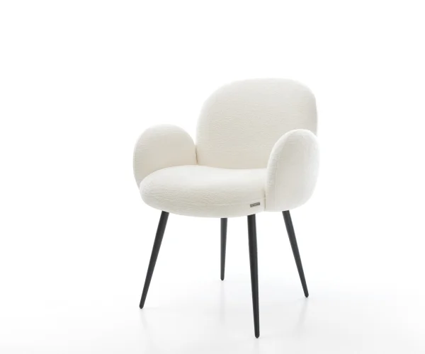 Esszimmerstuhl Nube-Flex mit Armlehnen Bouclé Soft Beige 4-Fuß konisch Schwarz Taschenfederkern