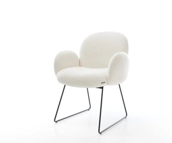 Esszimmerstuhl Nube-Flex mit Armlehnen Bouclé Soft Beige Kufengestell Schwarz Taschenfederkern