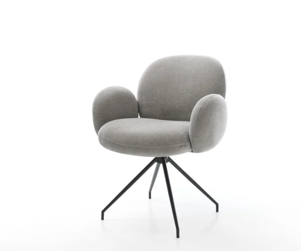 Esszimmerstuhl Nube-Flex mit Armlehnen Strukturstoff Soft Grau Kreuzgestell konisch Schwarz Taschenfederkern