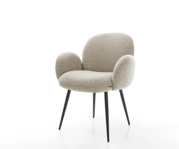 Esszimmerstuhl Nube-Flex mit Armlehnen Webstoff Soft Beige 4-Fuß konisch Schwarz Taschenfederkern