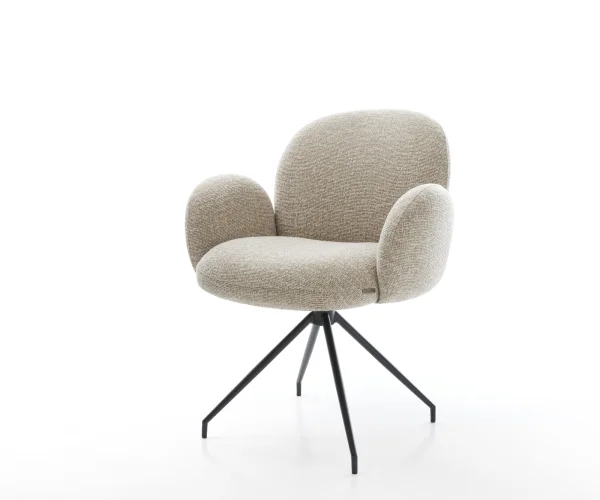 Esszimmerstuhl Nube-Flex mit Armlehnen Webstoff Soft Beige Kreuzgestell konisch Schwarz Taschenfederkern