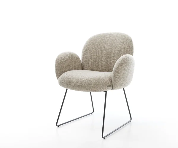 Esszimmerstuhl Nube-Flex mit Armlehnen Webstoff Soft Beige Kufengestell Schwarz Taschenfederkern