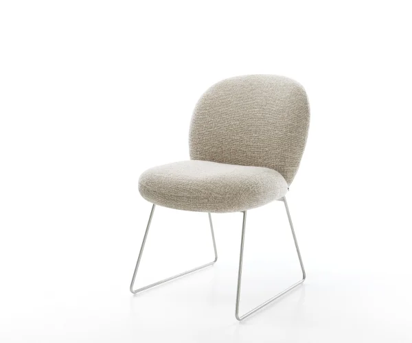 Esszimmerstuhl Nube-Flex Webstoff Soft Beige Kufengestell Edelstahl Taschenfederkern