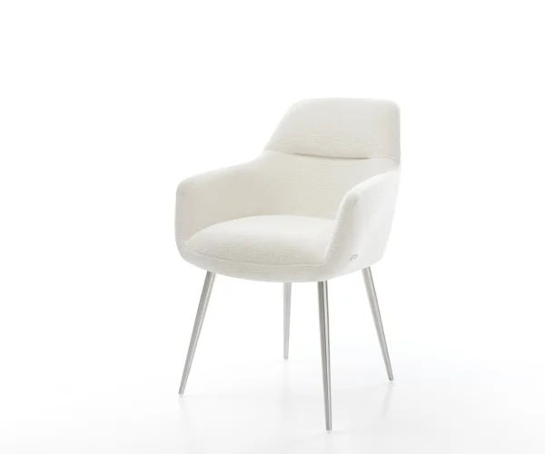 Esszimmerstuhl Pejo-Flex Bouclé Soft Beige 4-Fuß konisch Edelstahl Taschenfederkern