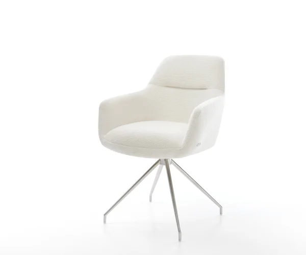 Esszimmerstuhl Pejo-Flex Bouclé Soft Beige Kreuzgestell konisch Edelstahl Taschenfederkern