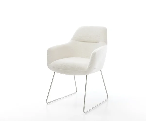 Esszimmerstuhl Pejo-Flex Bouclé Soft Beige Kufengestell Edelstahl Taschenfederkern