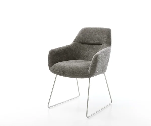 Esszimmerstuhl Pejo-Flex Bouclé Soft Schlamm Kufengestell Edelstahl Taschenfederkern