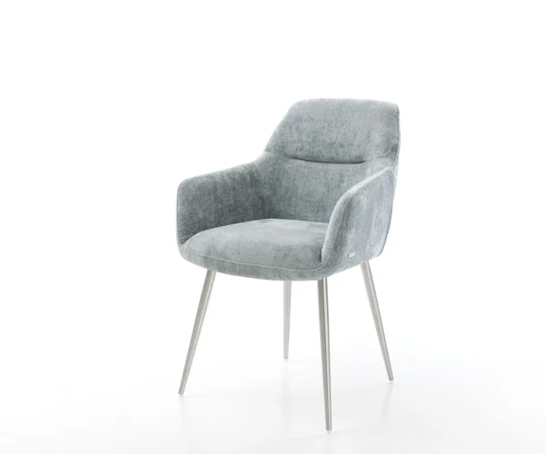 Esszimmerstuhl Pejo-Flex Chenille Pastellblau 4-Fuß konisch Edelstahl Taschenfederkern