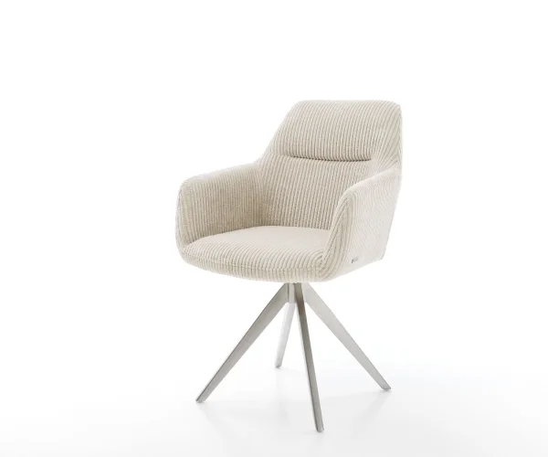 Esszimmerstuhl Pejo-Flex Cord Beige Kreuzgestell kantig Edelstahl Taschenfederkern