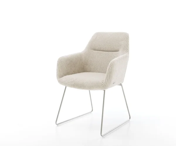 Esszimmerstuhl Pejo-Flex Cord Beige Kufengestell Edelstahl Taschenfederkern
