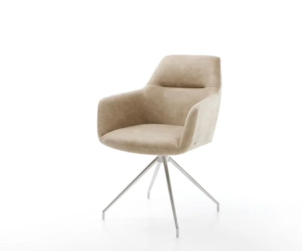 Esszimmerstuhl Pejo-Flex Mikrofaser Beige Vintage Kreuzgestell konisch Edelstahl Taschenfederkern