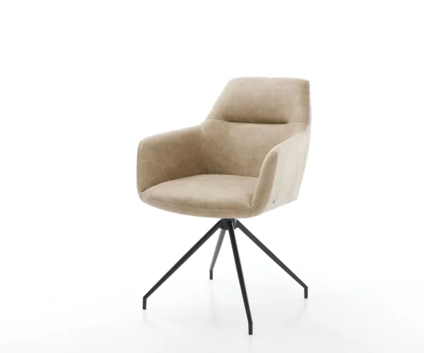 Esszimmerstuhl Pejo-Flex Mikrofaser Beige Vintage Kreuzgestell konisch Schwarz Taschenfederkern