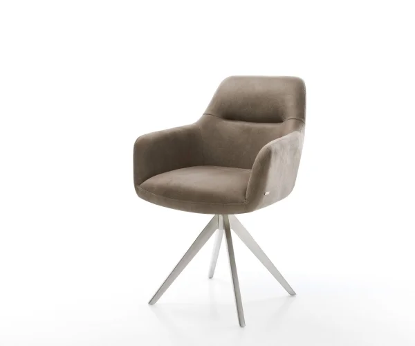 Esszimmerstuhl Pejo-Flex Mikrofaser Taupe Vintage Kreuzgestell kantig Edelstahl Taschenfederkern