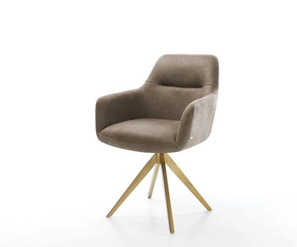 Esszimmerstuhl Pejo-Flex Mikrofaser Taupe Vintage Kreuzgestell kantig Gold Taschenfederkern